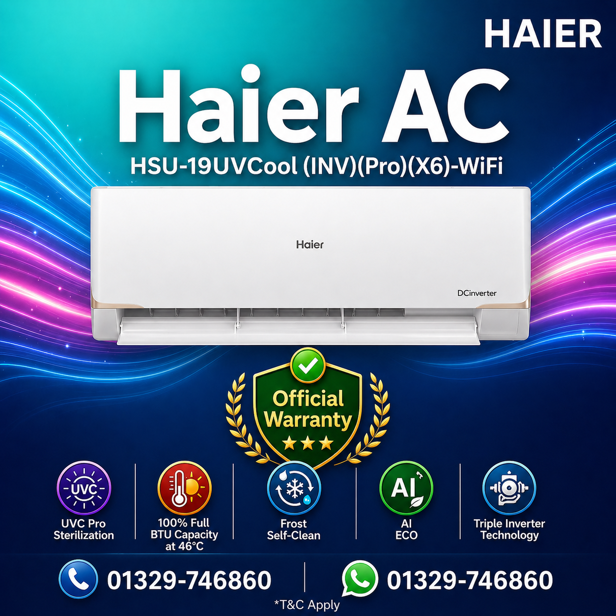 Haier 1.6 Ton UVCool Inverter Pro DC Inverter Air Conditioner HSU-19UVCool(INV)(Pro)(X6)-WiFi
