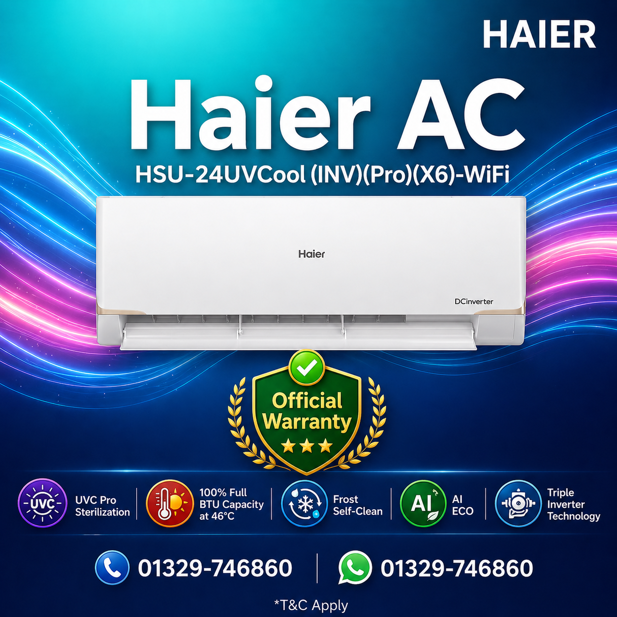 Haier 2 Ton UVCool Inverter Pro DC Inverter Air Conditioner HSU-24UVCool(INV)(Pro)(X6)-WiFi