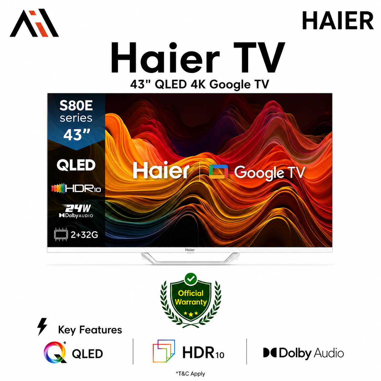 Haier 43 Inch QLED 4K UHD Google TV (H43S80EUX)