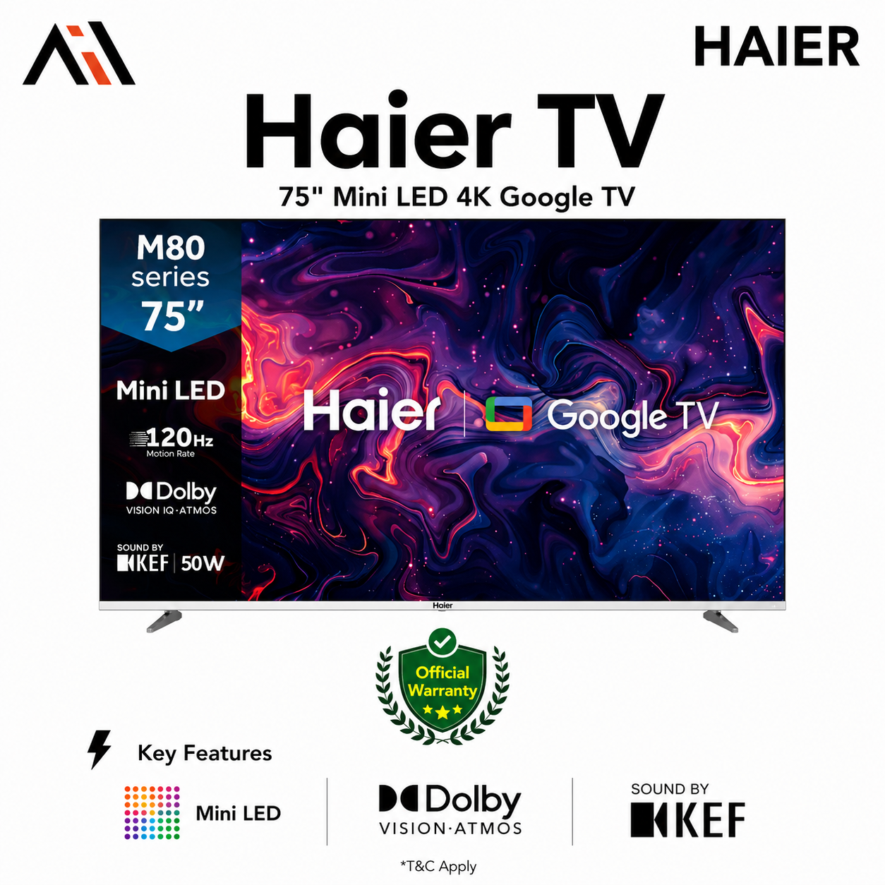 Haier 75 Inch Mini LED 4K UHD Google TV (H75M80FUX)
