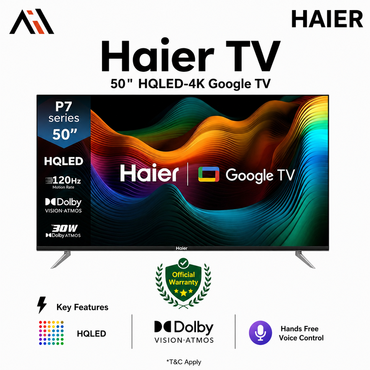 Haier 50 Inch Bezel-Less HQLED 4K UHD Google TV (H50P7UX)