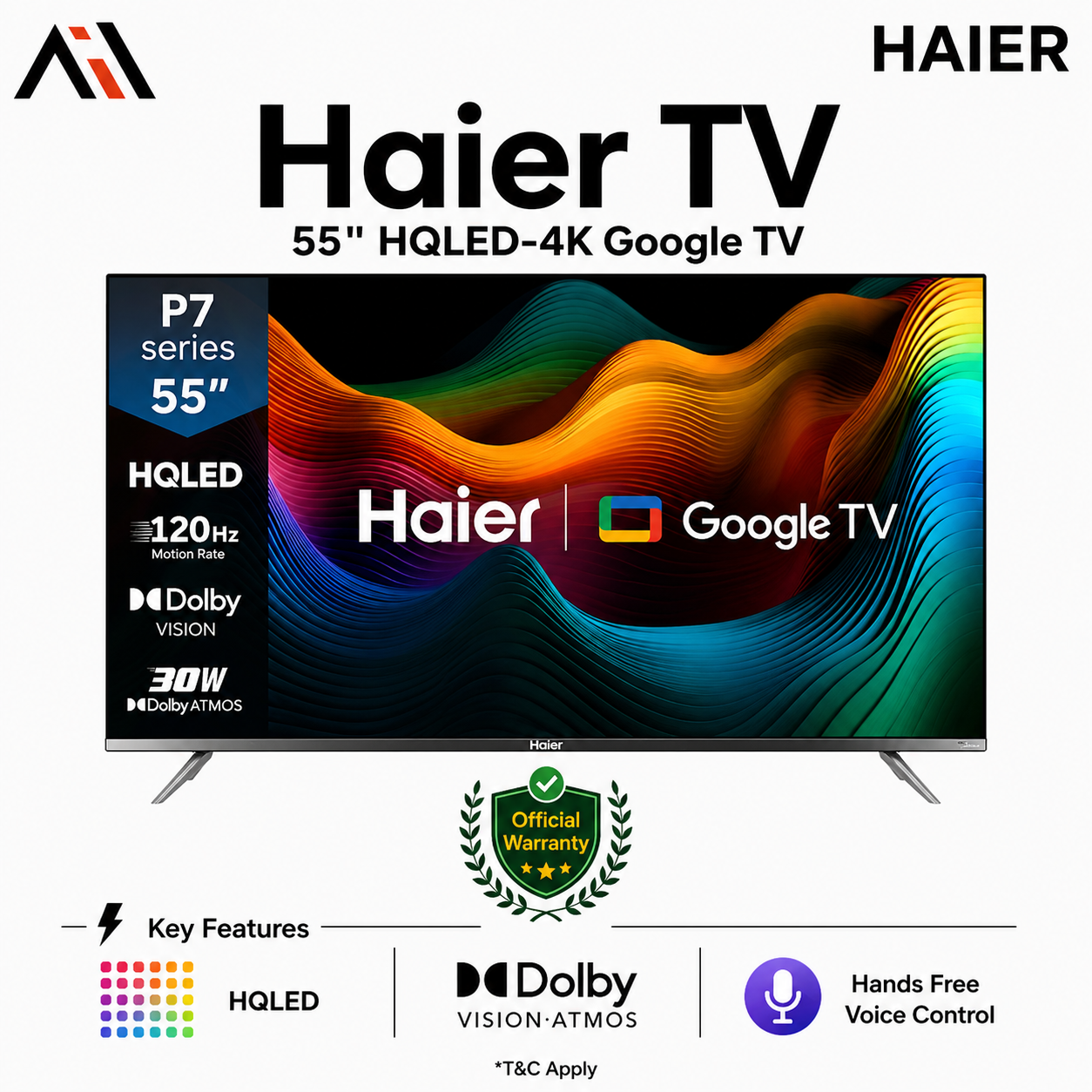Haier 55 Inch Bezel-Less HQLED 4K UHD Google TV (H55P7UX)