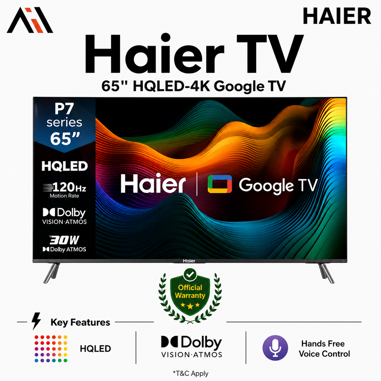 Haier 65 Inch Bezel-Less HQLED 4K UHD Google TV (H65P7UX)