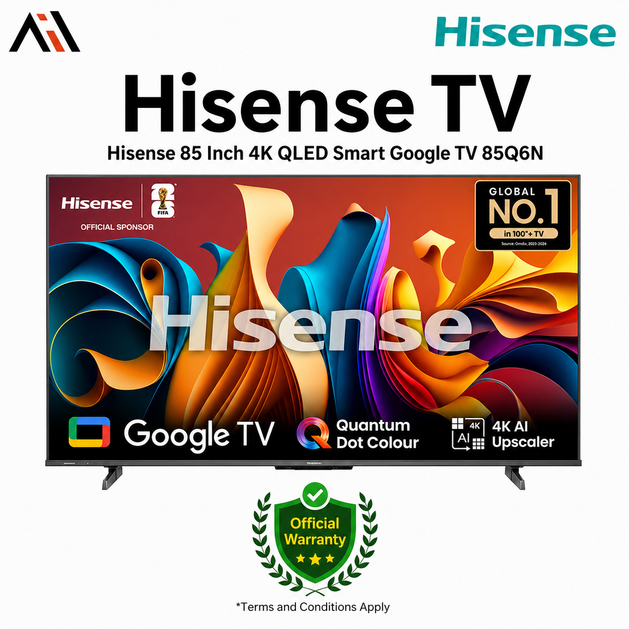 Hisense 85 Inch 4K QLED Smart Google TV 85Q6N