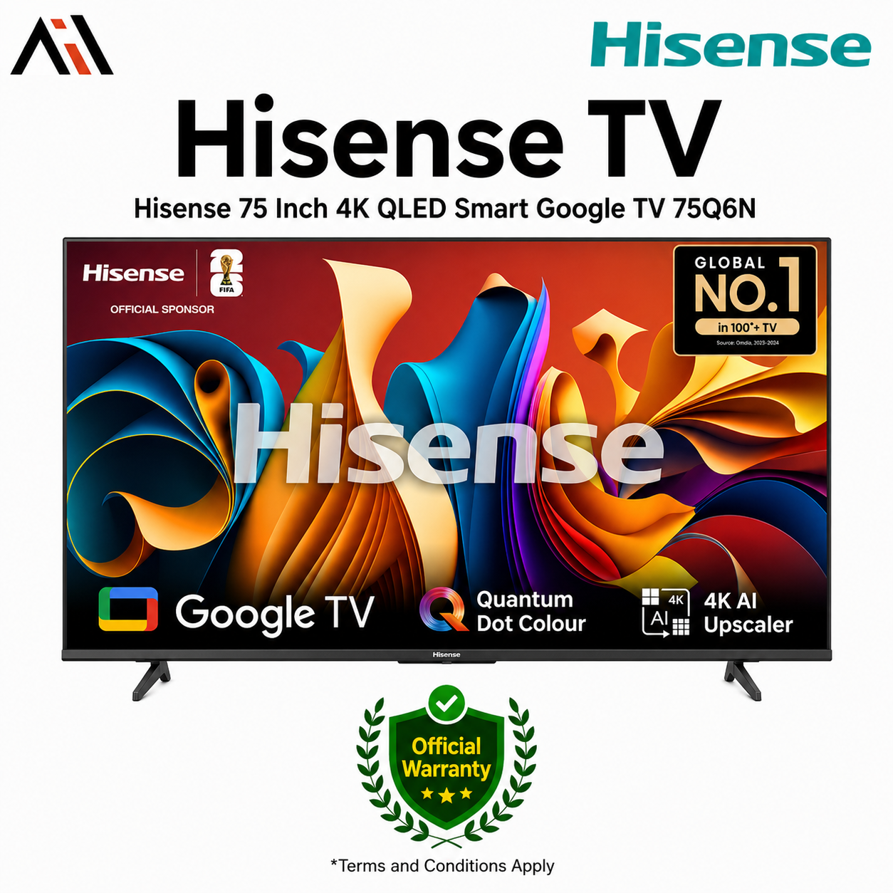 Hisense 75 Inch 4K QLED Smart Google TV 75Q6N
