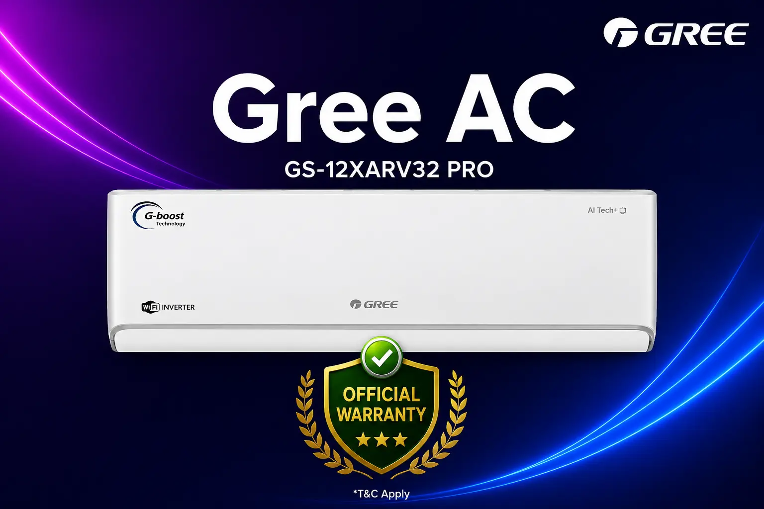 GREE Airy Split Air Conditioner Inverter (1.0 TON) GS-12XARV32 PRO