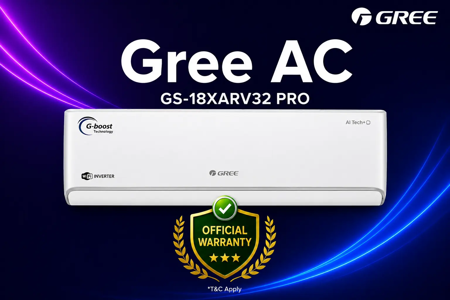 GREE Airy Split Air Conditioner Inverter (1.5 TON) GS-18XARV32 PRO